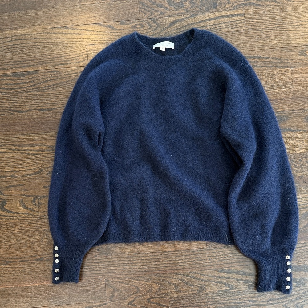 Sézane large Navy Button Cuff Crewneck Sweater
